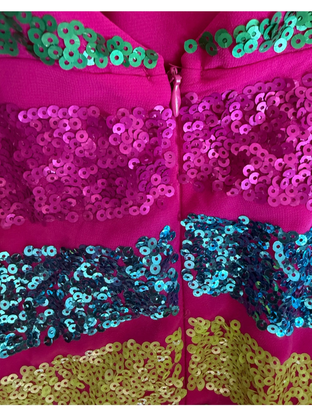 FUN Sparkly Sequin Halter Jumpsuit in Fuchsia, Teal & Lime - Picture 4 of 11